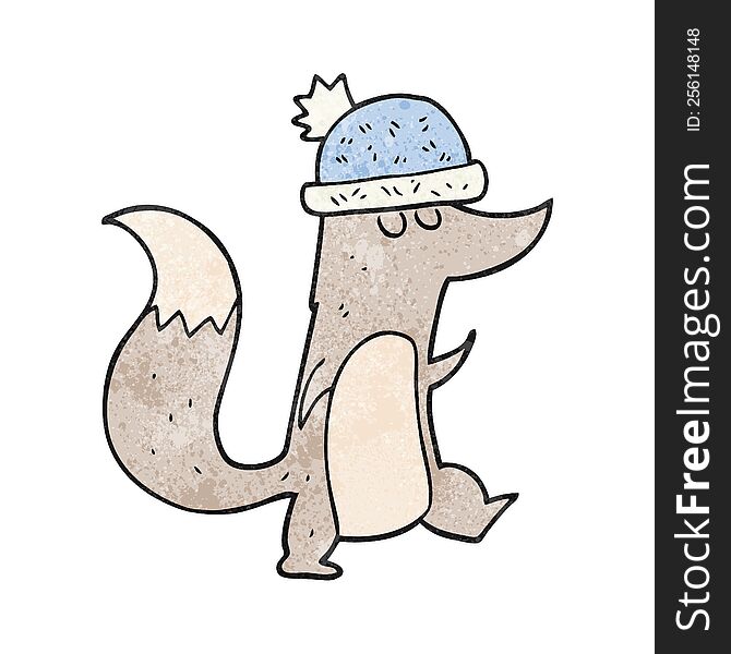 Textured Cartoon Little Wolf Wearing Hat
