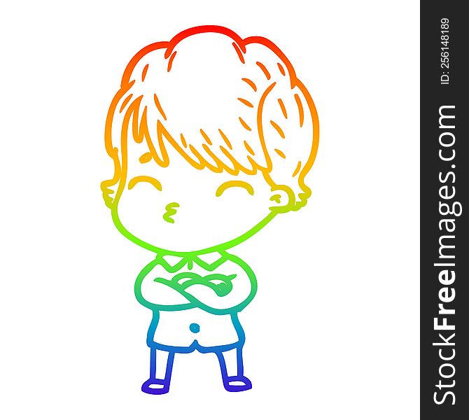 rainbow gradient line drawing of a cartoon woman thinking