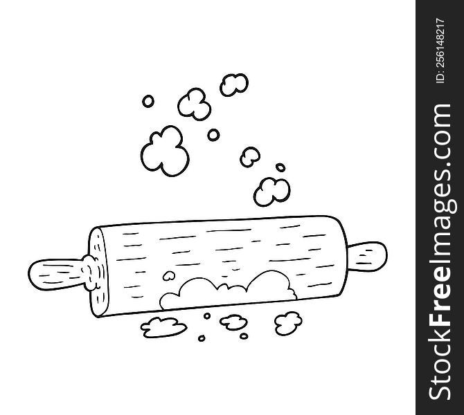freehand drawn black and white cartoon rolling pin