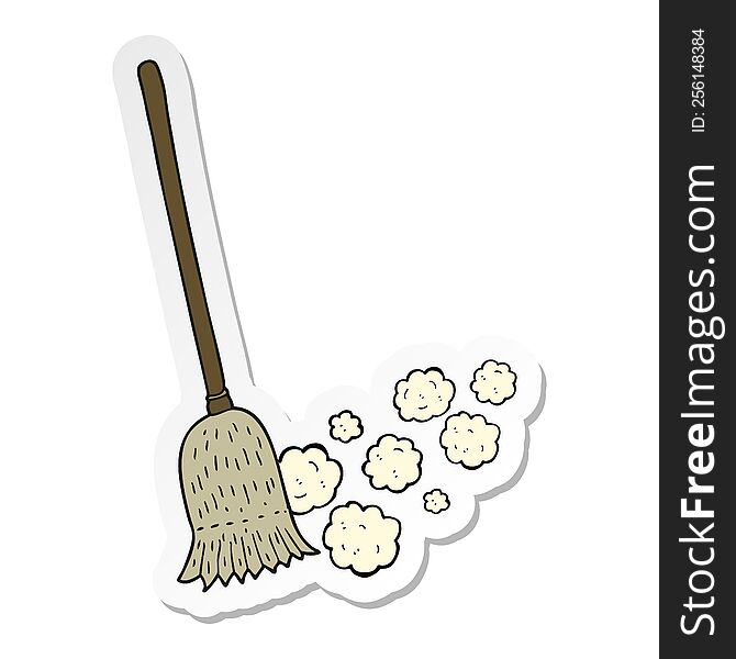 Sticker Of A Cartoon Sweeping Brush
