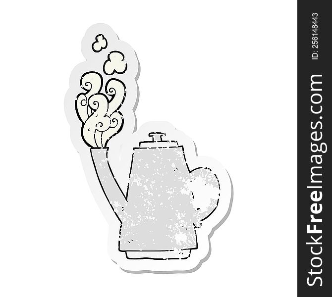 retro distressed sticker of a cartoon steaming coffee kettle