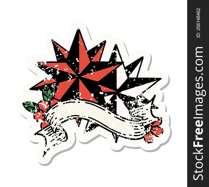 Grunge Sticker With Banner Of Stars