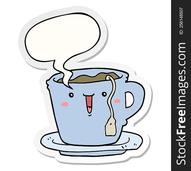 Cute Cartoon Cup And Saucer And Speech Bubble Sticker