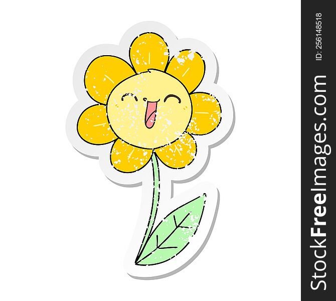 Distressed Sticker Of A Quirky Hand Drawn Cartoon Happy Flower