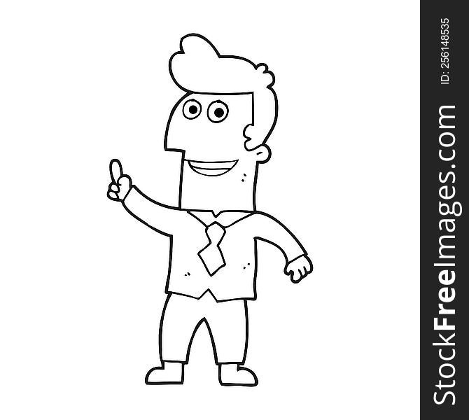 freehand drawn black and white cartoon businessman pointing