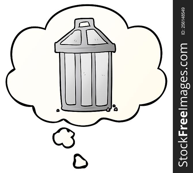 cartoon garbage can with thought bubble in smooth gradient style