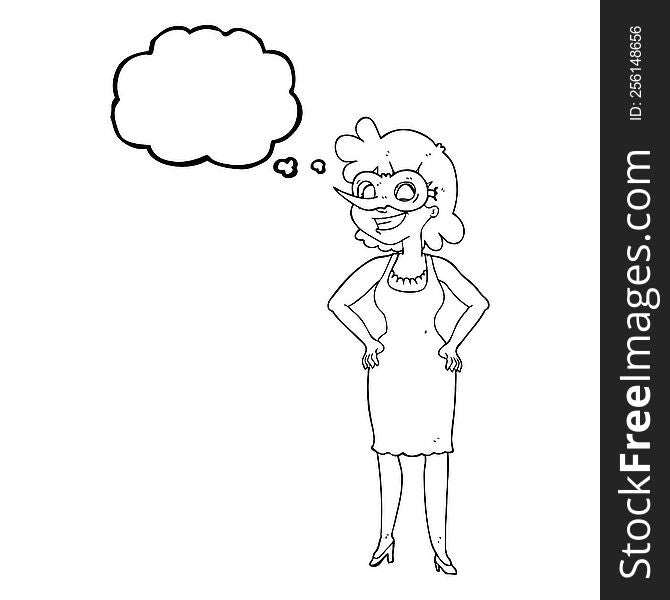 freehand drawn thought bubble cartoon woman wearing mask