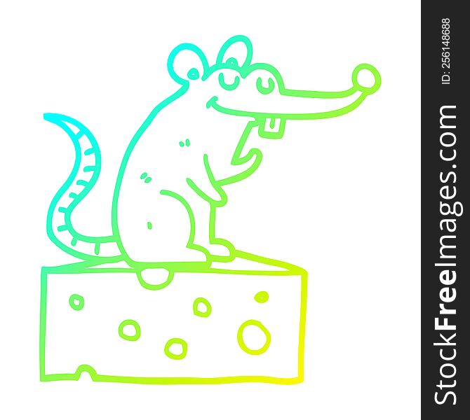 cold gradient line drawing of a cartoon mouse sitting on cheese