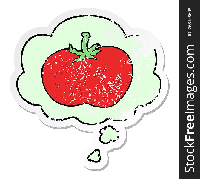 Cartoon Tomato And Thought Bubble As A Distressed Worn Sticker