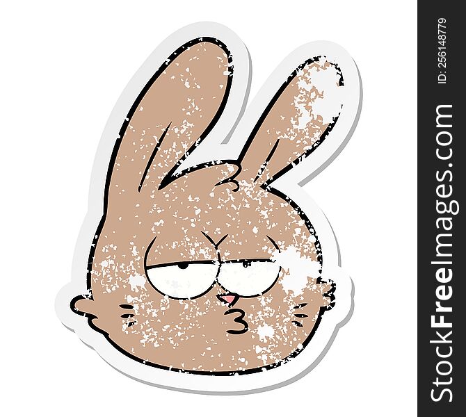 Distressed Sticker Of A Cartoon Jaded Rabbit Face
