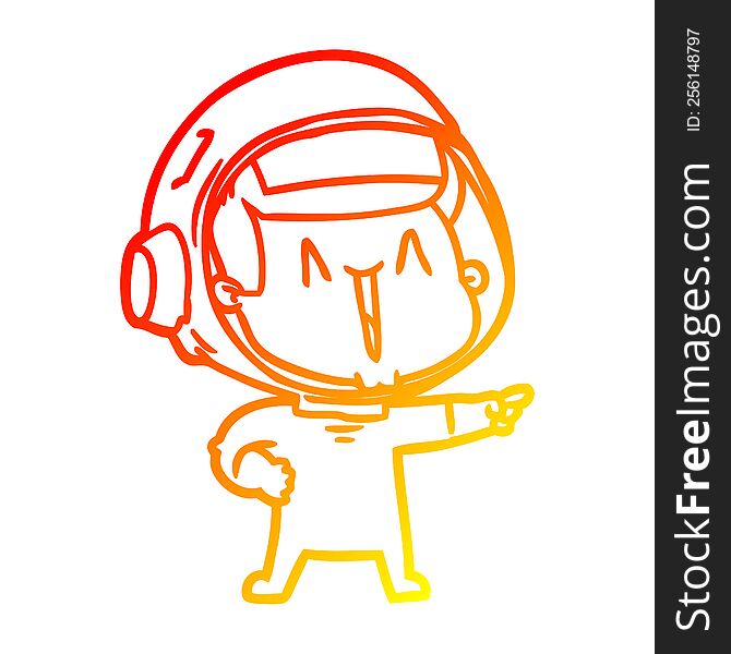 Warm Gradient Line Drawing Happy Cartoon Astronaut Pointing