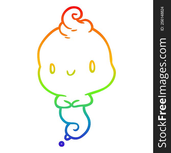 Rainbow Gradient Line Drawing Cute Cartoon Ghost