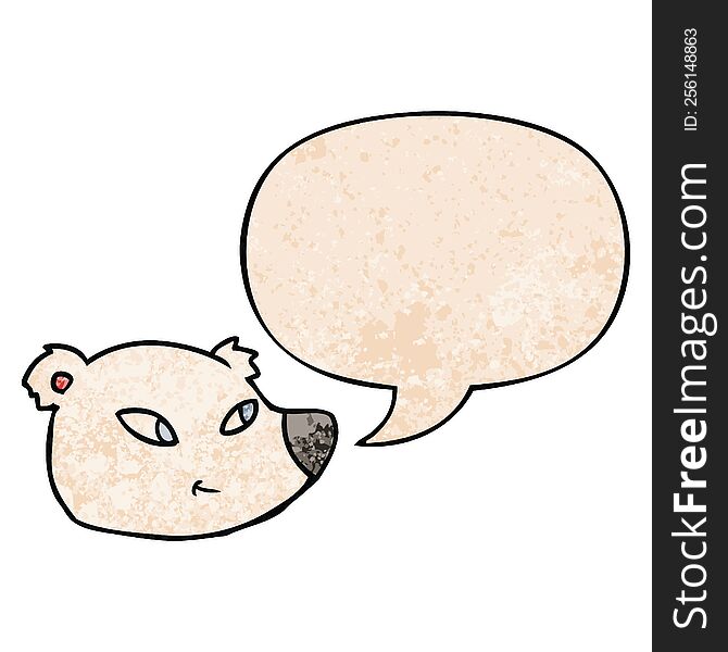 Cartoon Polar Bear Face And Speech Bubble In Retro Texture Style