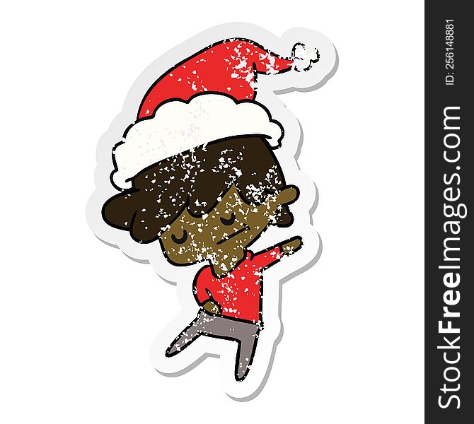 Christmas Distressed Sticker Cartoon Of Kawaii Boy