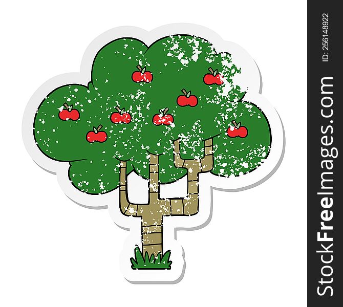 Distressed Sticker Of A Cartoon Apple Tree