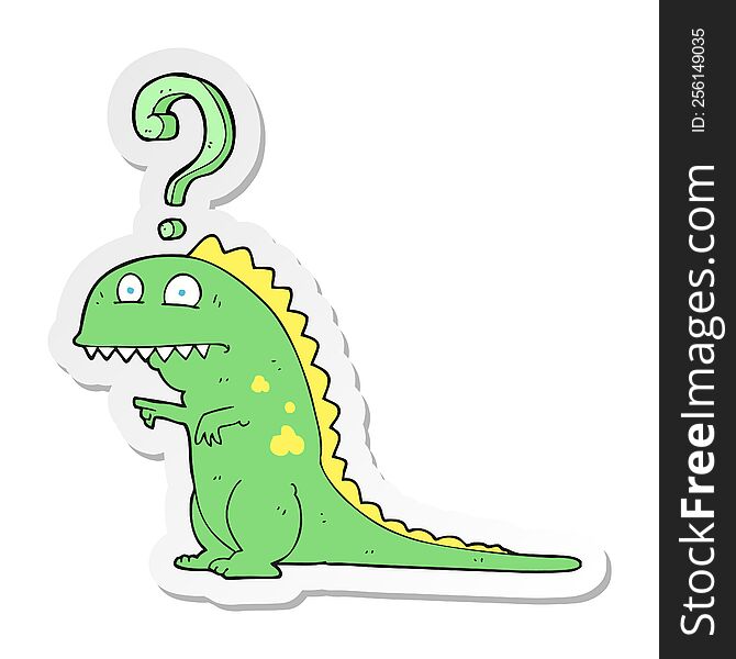 Sticker Of A Cartoon Confused Dinosaur