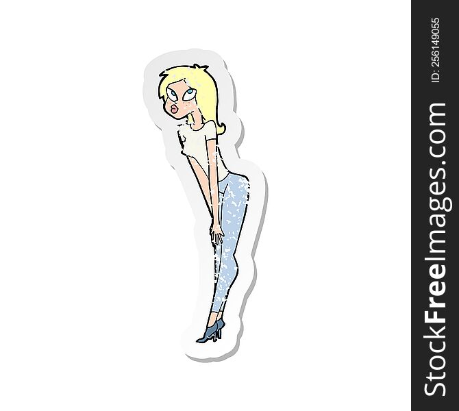 retro distressed sticker of a cartoon attractive girl