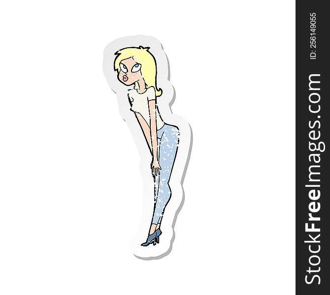 Retro Distressed Sticker Of A Cartoon Attractive Girl