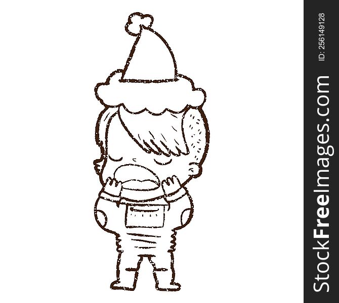 Christmas Woman Charcoal Drawing