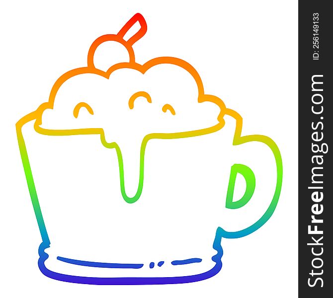 rainbow gradient line drawing of a cartoon fancy mocha coffee