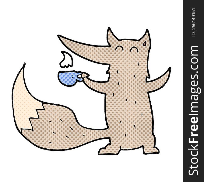 Cartoon Wolf With Coffee Cup
