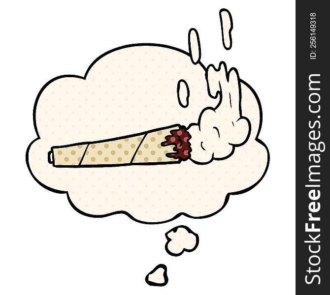 cartoon marijuana joint with thought bubble in comic book style