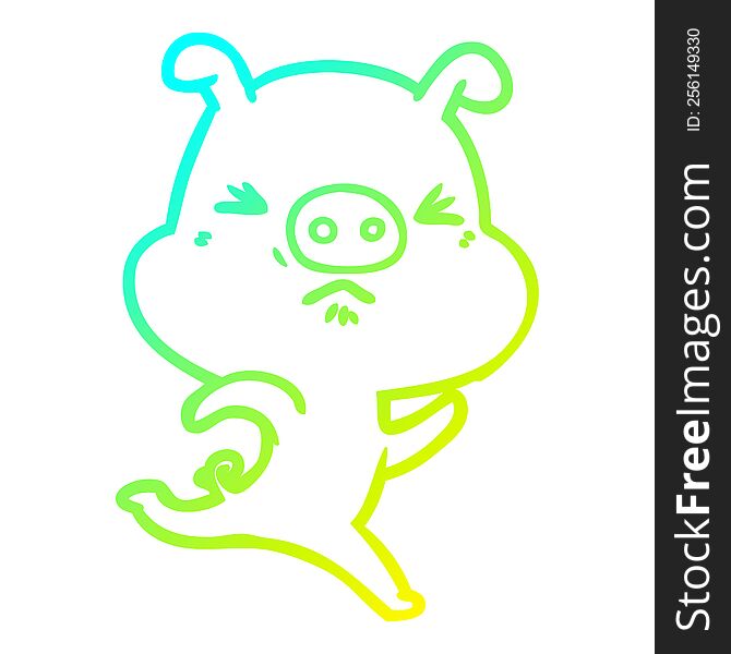 Cold Gradient Line Drawing Cartoon Annoyed Pig Running