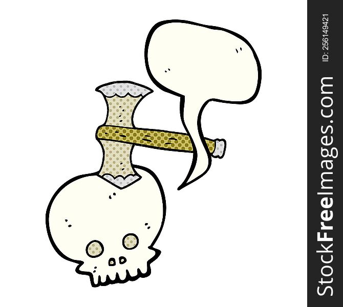 freehand drawn comic book speech bubble cartoon axe in skull
