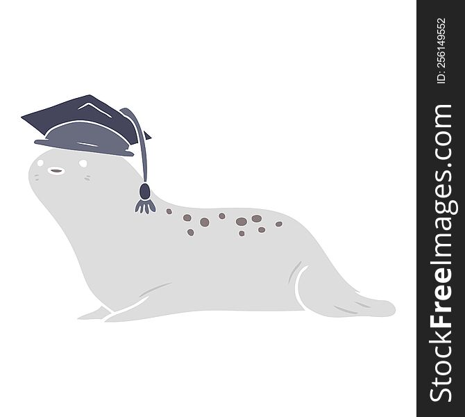 Cute Flat Color Style Cartoon Seal Graduate