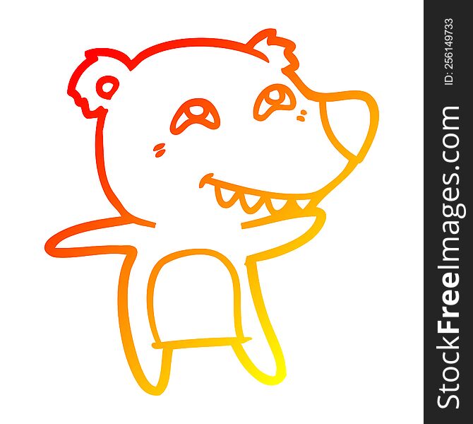 warm gradient line drawing of a cartoon polar bear showing teeth