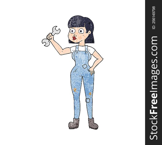 Textured Cartoon Mechanic Woman