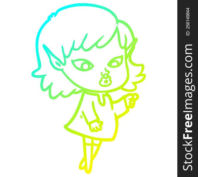Cold Gradient Line Drawing Pointing Cartoon Elf Girl