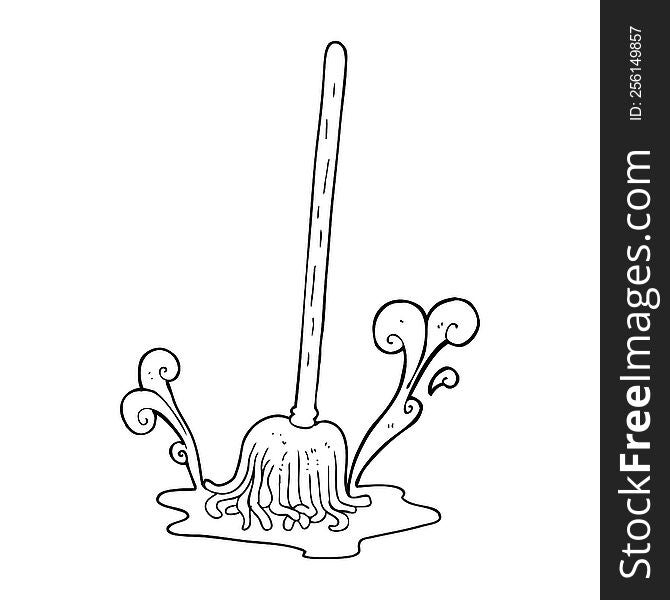 freehand drawn black and white cartoon mop