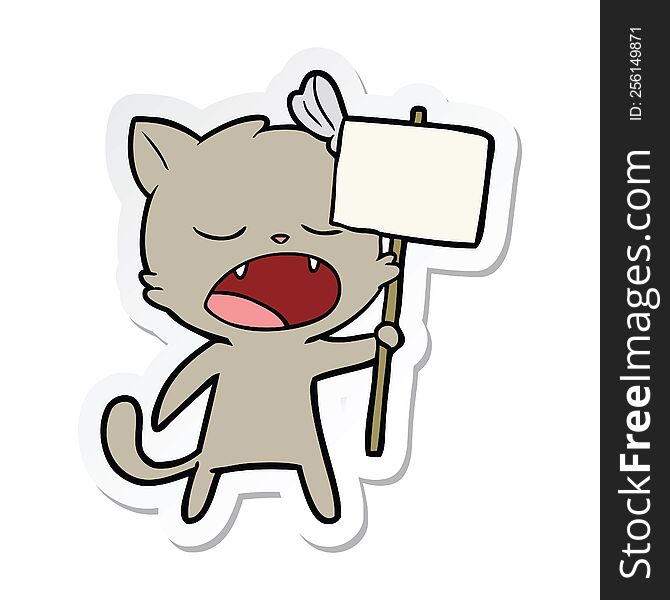 sticker of a cartoon yawning cat