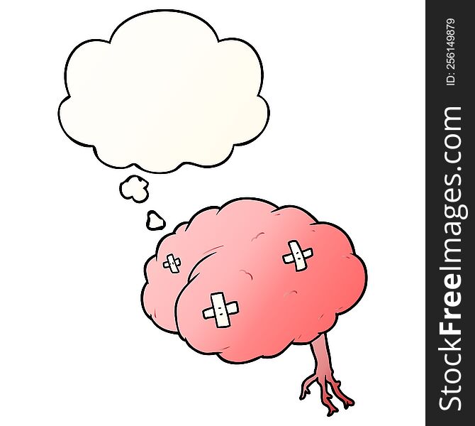 Cartoon Injured Brain And Thought Bubble In Smooth Gradient Style