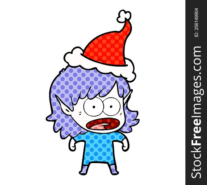 Comic Book Style Illustration Of A Shocked Elf Girl Wearing Santa Hat