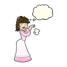 Cartoon Victorian Woman Dropping Handkerchief With Thought Bubble Royalty Free Stock Photography