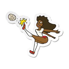 Sticker Of A Cartoon Female Soccer Player Kicking Ball Royalty Free Stock Photo