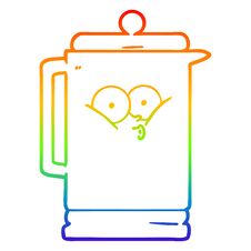 Rainbow Gradient Line Drawing Cartoon Electric Kettle Stock Image