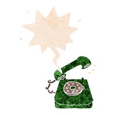 Cartoon Old Telephone And Speech Bubble In Retro Textured Style Stock Image