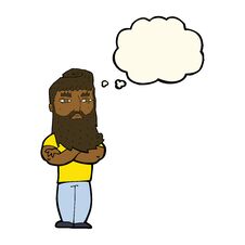 Cartoon Serious Man With Beard With Thought Bubble Royalty Free Stock Photos
