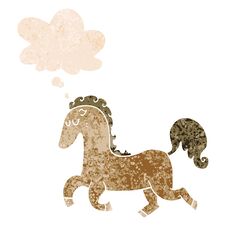 Cartoon Horse Running And Thought Bubble In Retro Textured Style Stock Image