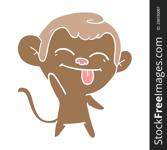Funny Flat Color Style Cartoon Monkey Waving