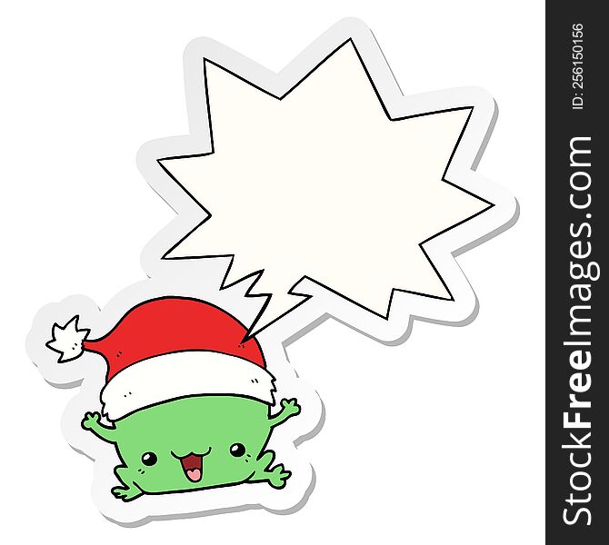 cute cartoon christmas frog and speech bubble sticker