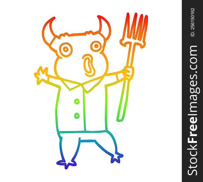 Rainbow Gradient Line Drawing Cartoon Demon Monster