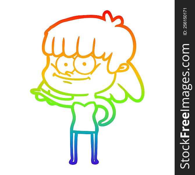 Rainbow Gradient Line Drawing Cartoon Smiling Woman