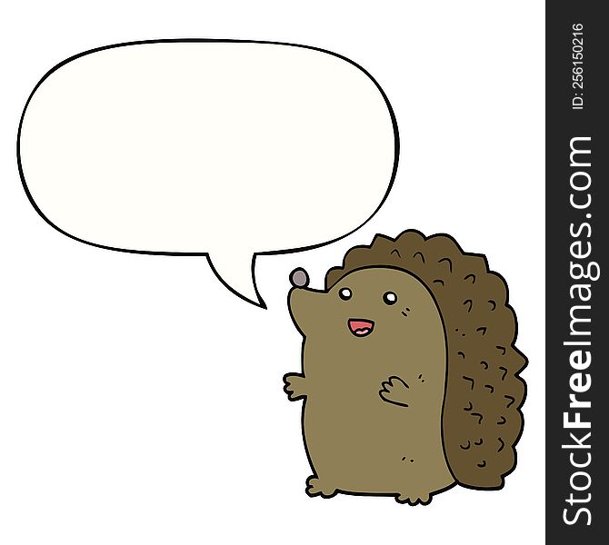 cartoon happy hedgehog with speech bubble. cartoon happy hedgehog with speech bubble