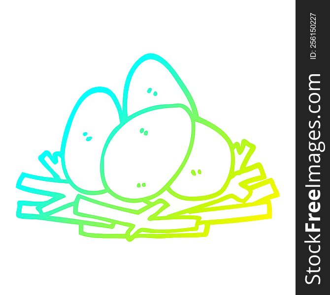Cold Gradient Line Drawing Cartoon Eggs In Nest