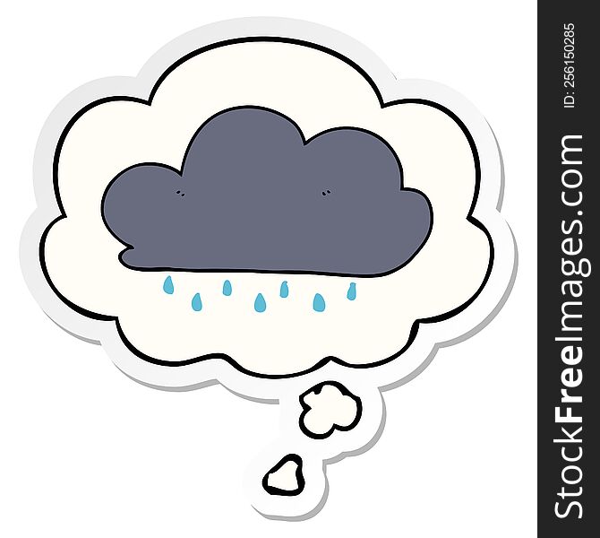 cartoon rain cloud with thought bubble as a printed sticker
