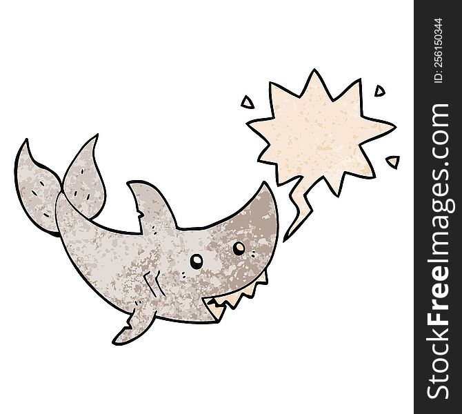 Cartoon Shark And Speech Bubble In Retro Texture Style
